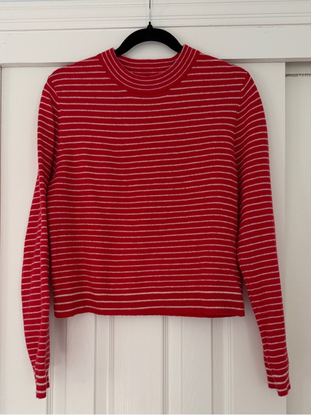 Zara Red and White Striped Crewneck Sweater